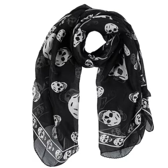 Alexander McQueen Skull Silk Scarf Black - Picture 2 of 6